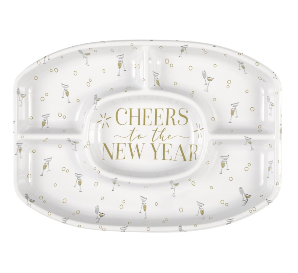 Toast to New Year’s Reusable Chip & Dip Platter – Holiday Party Snack Tray