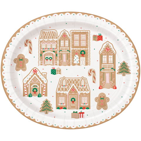 Gingerbread Christmas Oval Plates – 12 Inch Holiday Dinner Plates, 8 Count