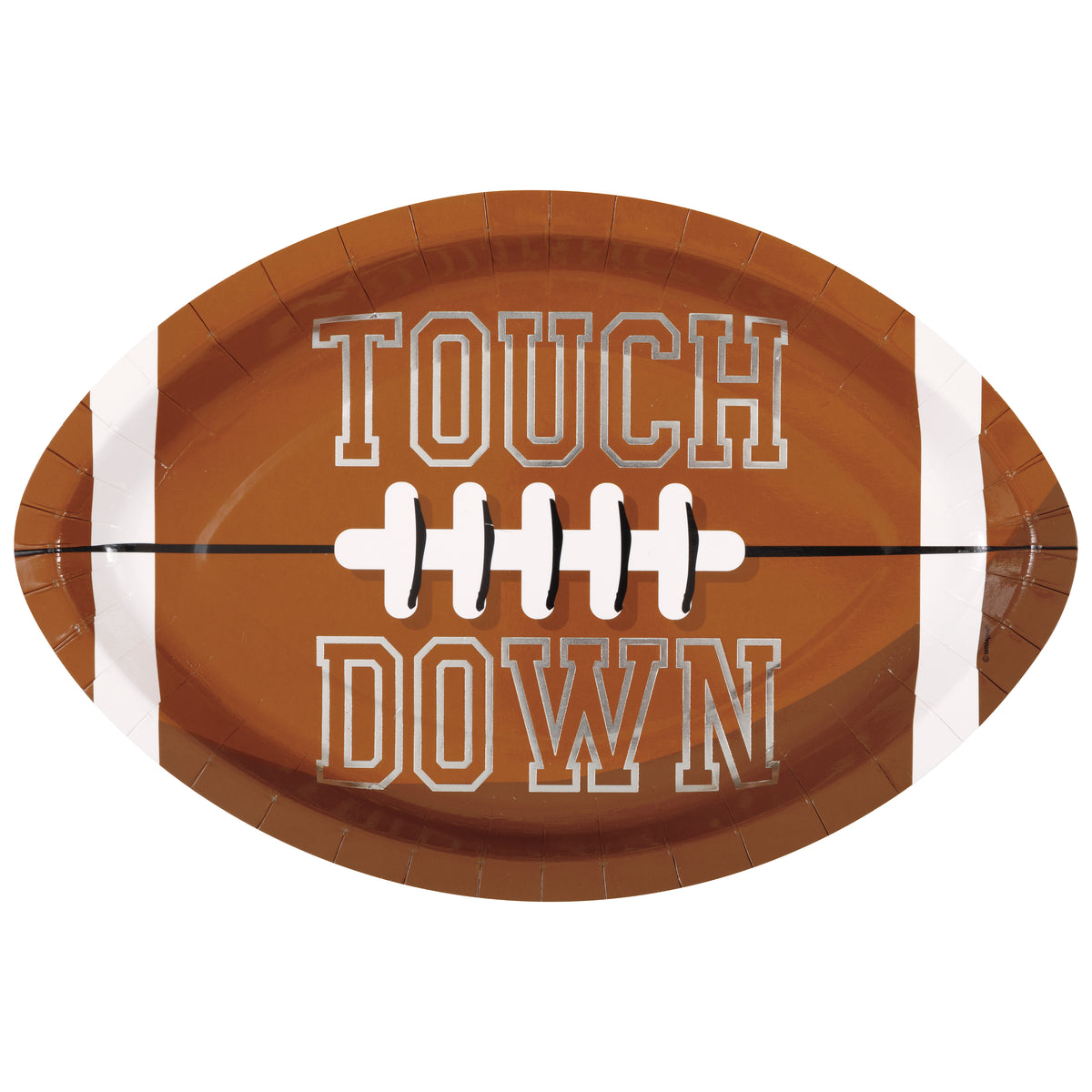 Game Face Football “Touchdown” 12" Football-Shaped Plates (8ct) – Foil Stamped Party Plates for Game Day & Sports Events