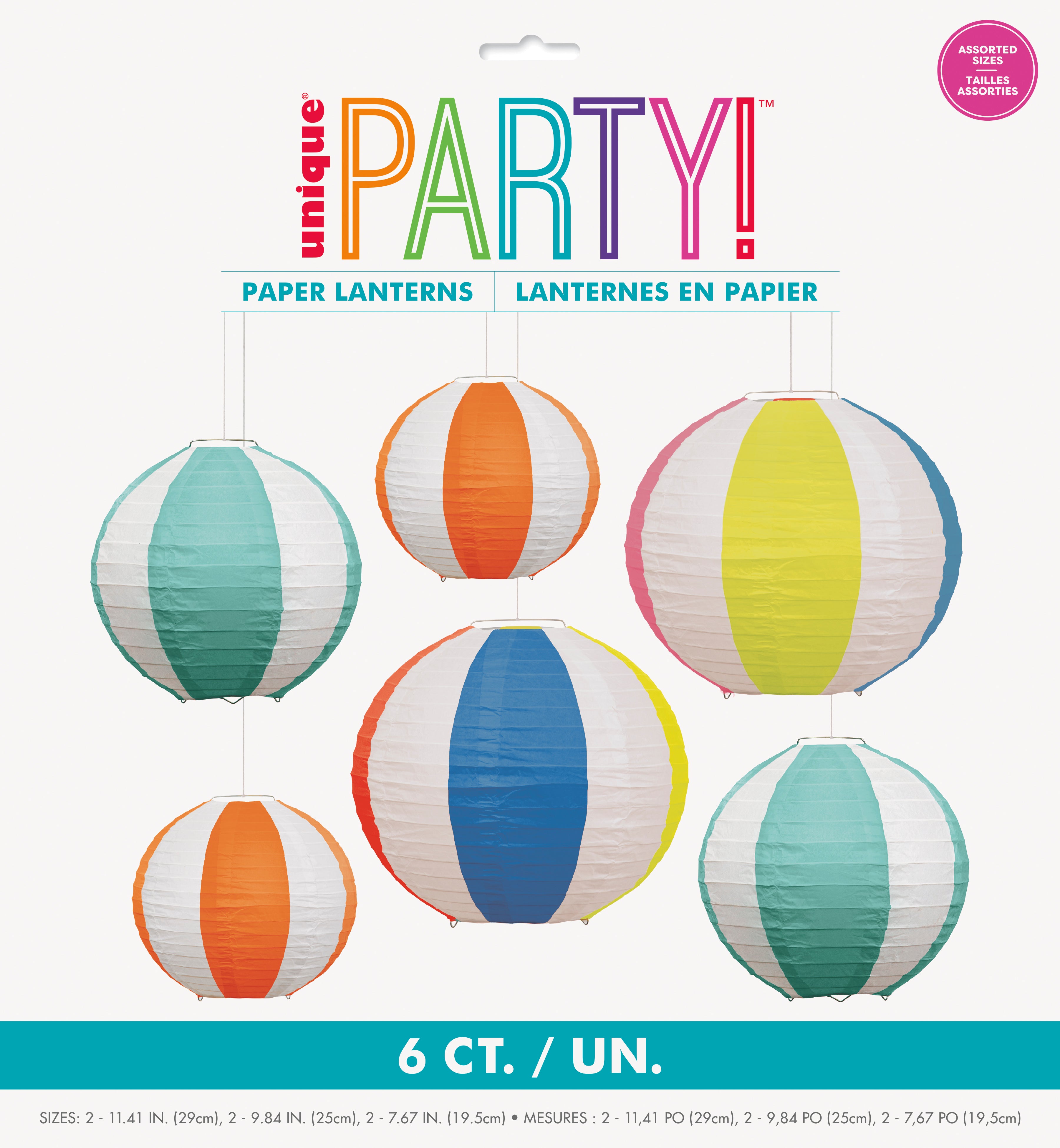 Summer Fun Assorted Beach Ball Paper Lanterns  6ct