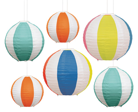 Summer Fun Assorted Beach Ball Paper Lanterns  6ct