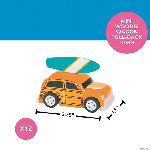Mini Woodie Wagon Pull-Back Cars 2 1/4" x 1 1/2”, Plastic 1 per package