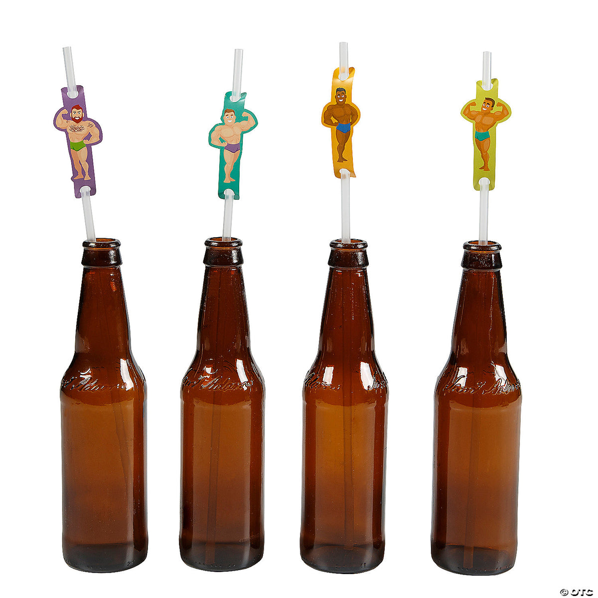 Hunk Muscle Man Straw & Drink Markers 1 1/4" x 3 1/4”, Includes twelve drink markers and twelve straws