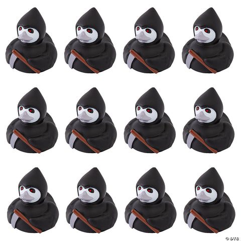 Halloween Reaper Rubber Ducks in Black Cloak Material: Vinyl. Size: 2 1/4”
