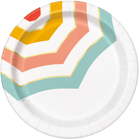 Poolside Summer Umbrella Round 9" Dinner Plates  8ct - Foil Stamping