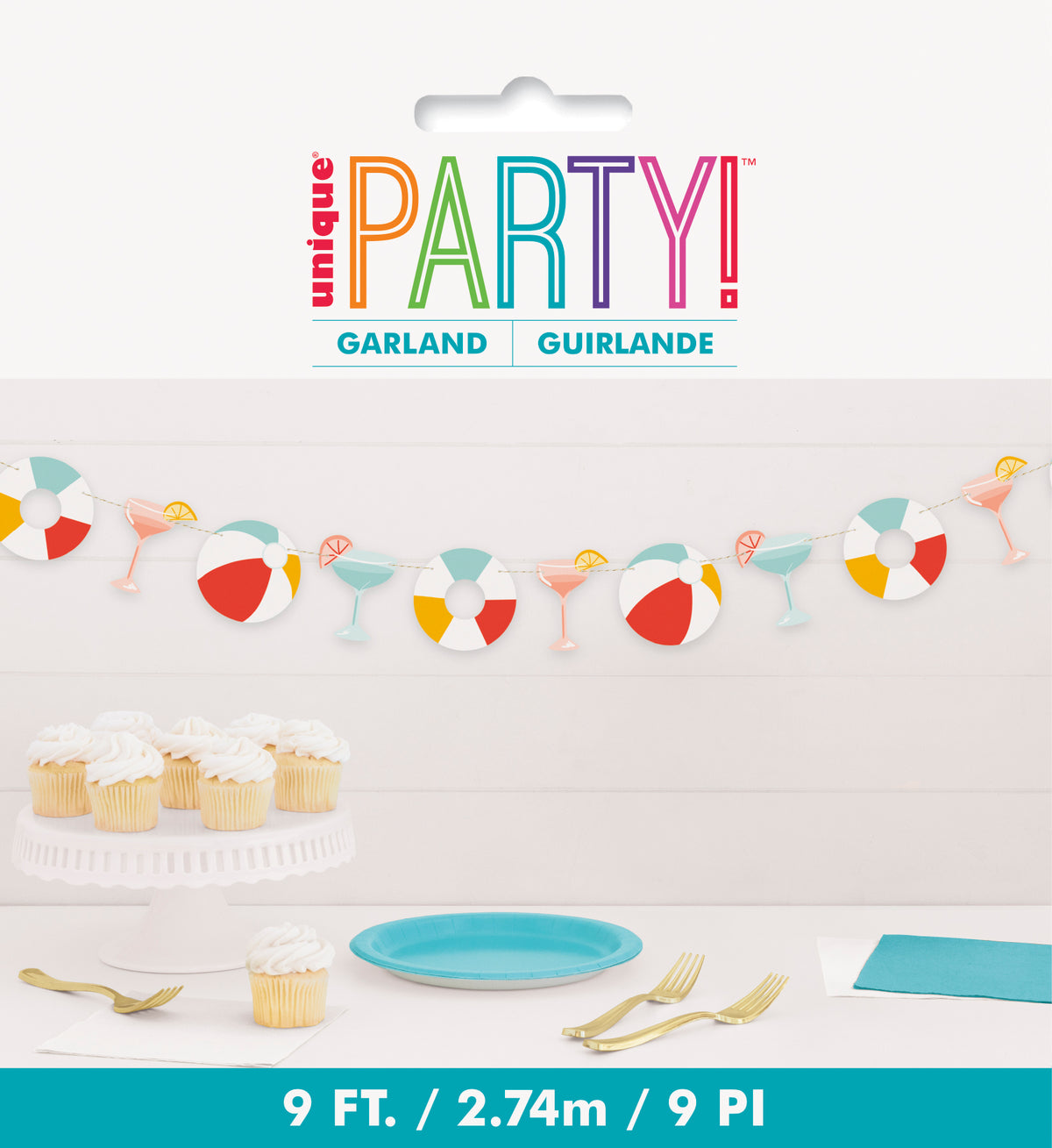 Poolside Summer Paper Cutout Garland  9 ft Long