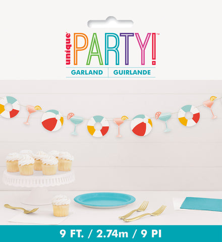 Poolside Summer Paper Cutout Garland  9 ft Long