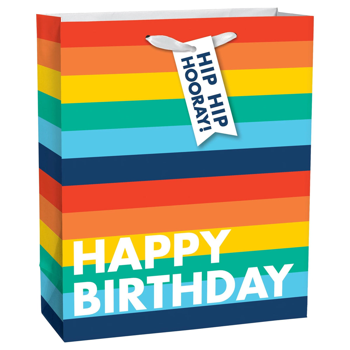 Happy Birthday Rainbow Stripe Large Gift Bag w/ Gift Tag