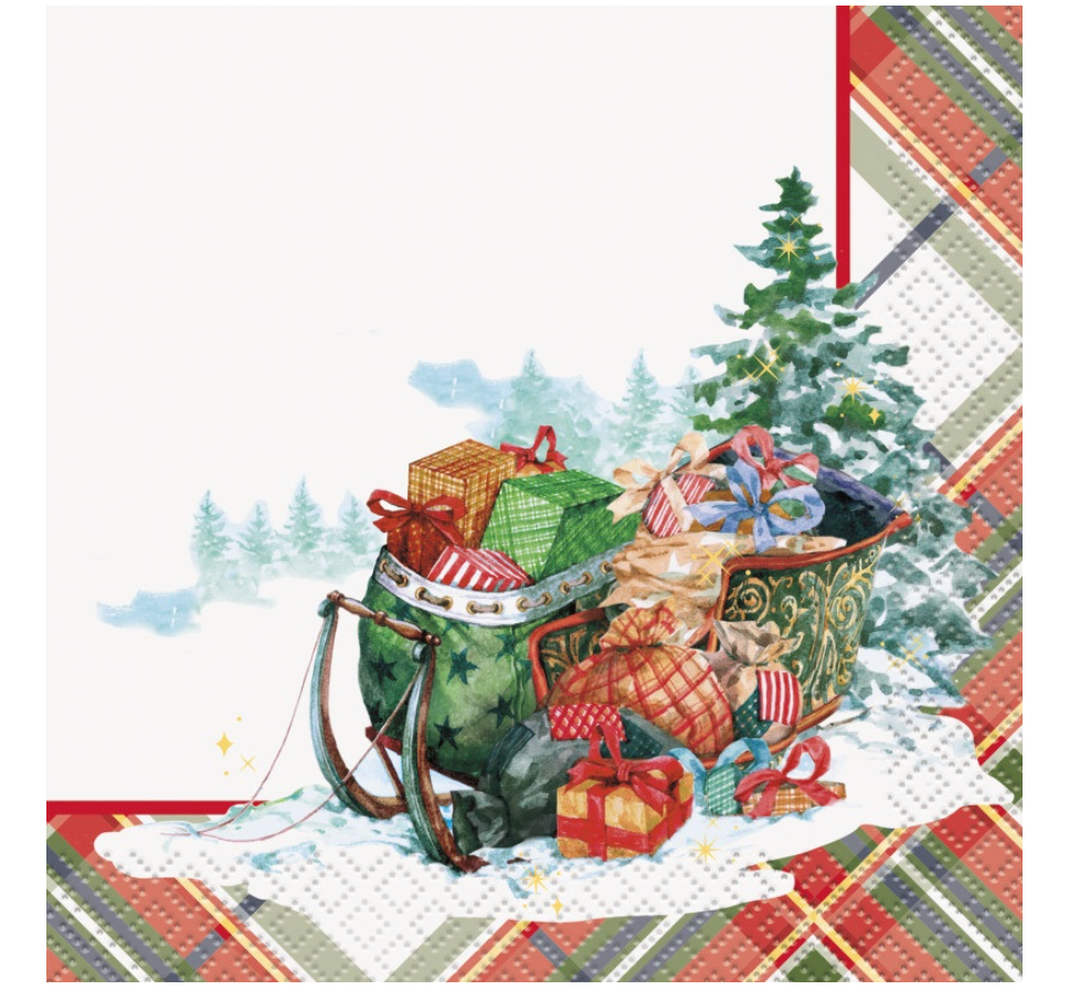 Classic Christmas Beverage Napkins – Holiday Party Cocktail Napkins, 16 Count