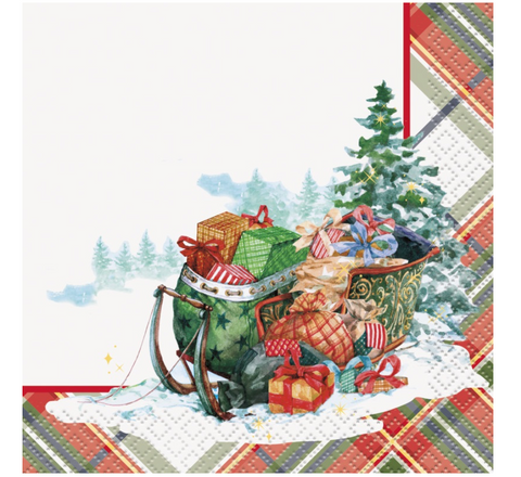 Classic Christmas Beverage Napkins – Holiday Party Cocktail Napkins, 16 Count