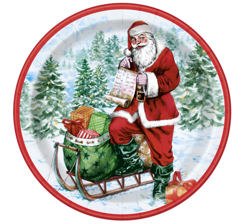 Classic Christmas Round Dinner Plates – 9 Inch Holiday Party Plates, 8 Count