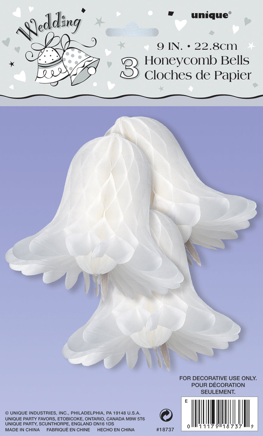 White Bells Honeycomb Decoration 9" 3ct