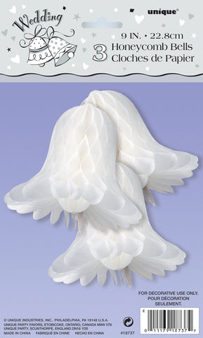 White Bells Honeycomb Decoration 9" 3ct