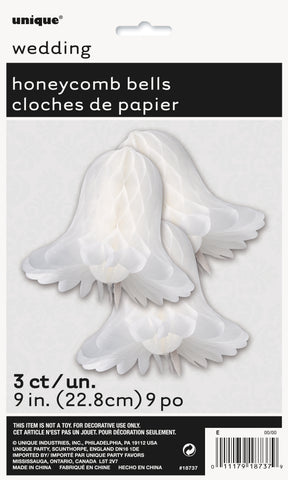 White Bells Honeycomb Decoration 9" 3ct