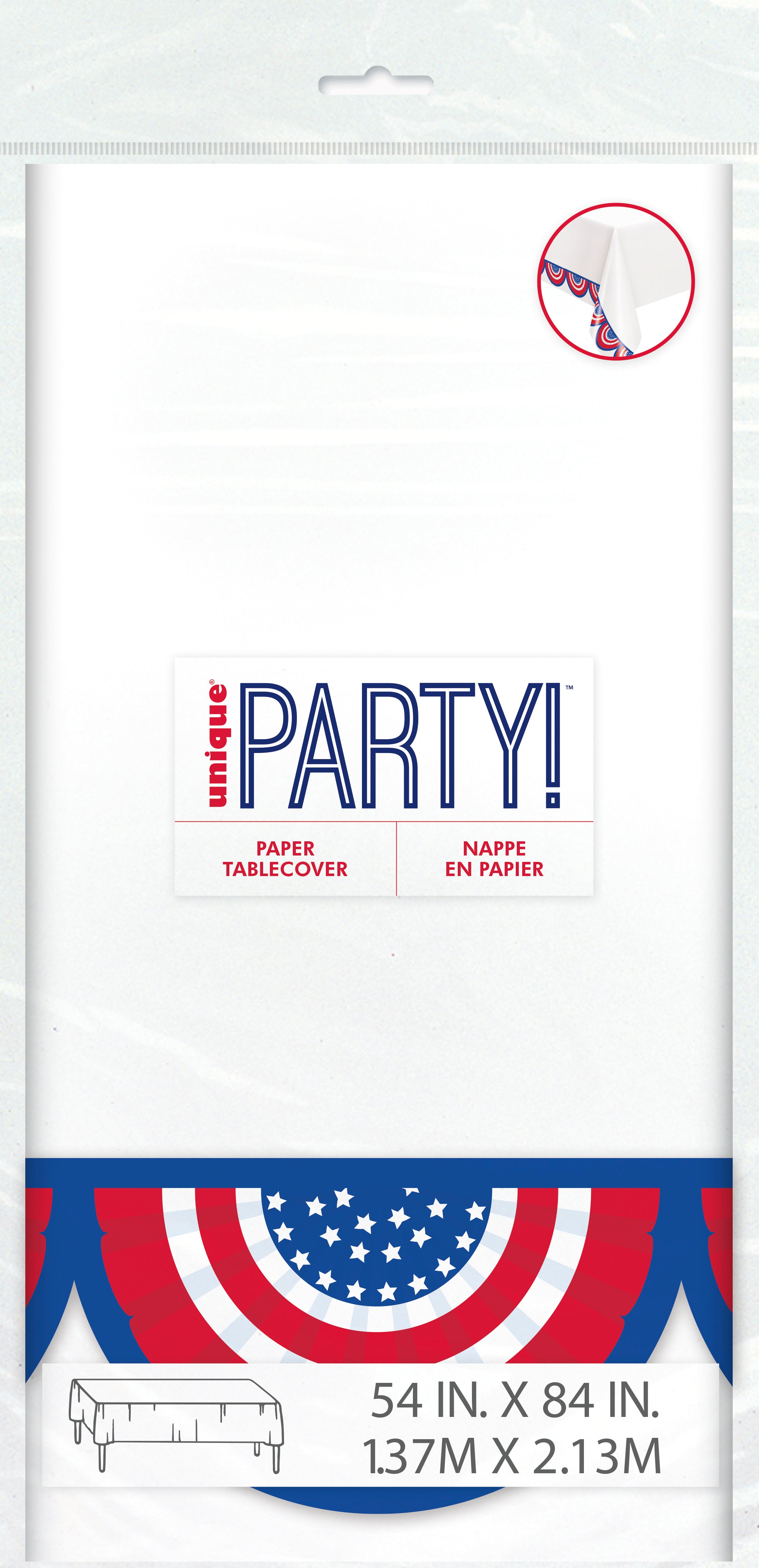 American Flag Patriotic Paper Table Cover  54" x 84"