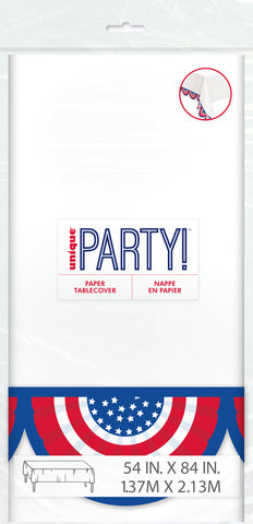 American Flag Patriotic Paper Table Cover  54" x 84"