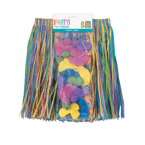 Child Luau Skirt & Lei Set – Tropical Hawaiian Costume Accessory Set for Kids