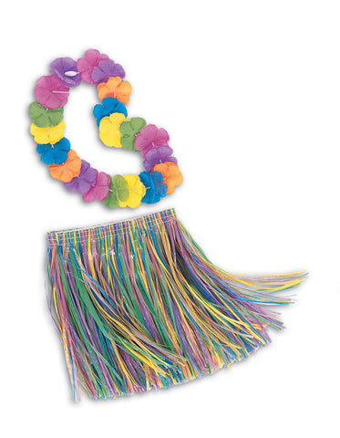 Child Luau Skirt & Lei Set – Tropical Hawaiian Costume Accessory Set for Kids