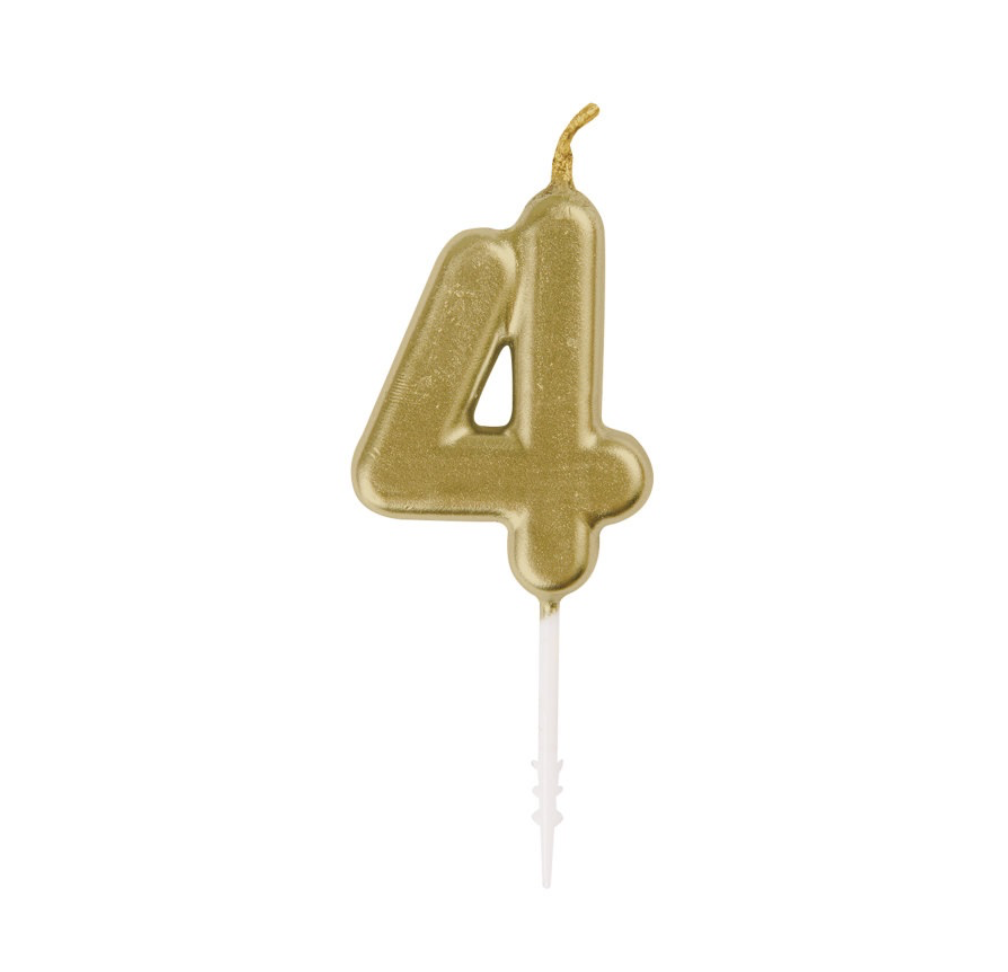 Mini metallic gold number 4 birthday candle cake topper in Manahawkin, NJ