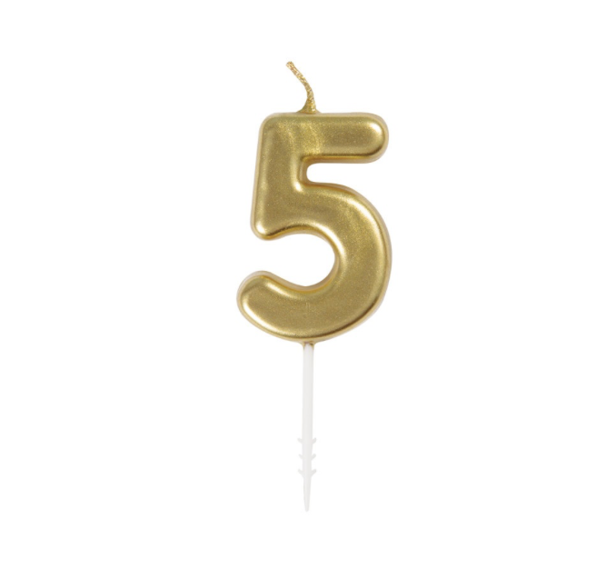 Mini Metallic Gold Number 5 Pick Birthday Candle 1.5"