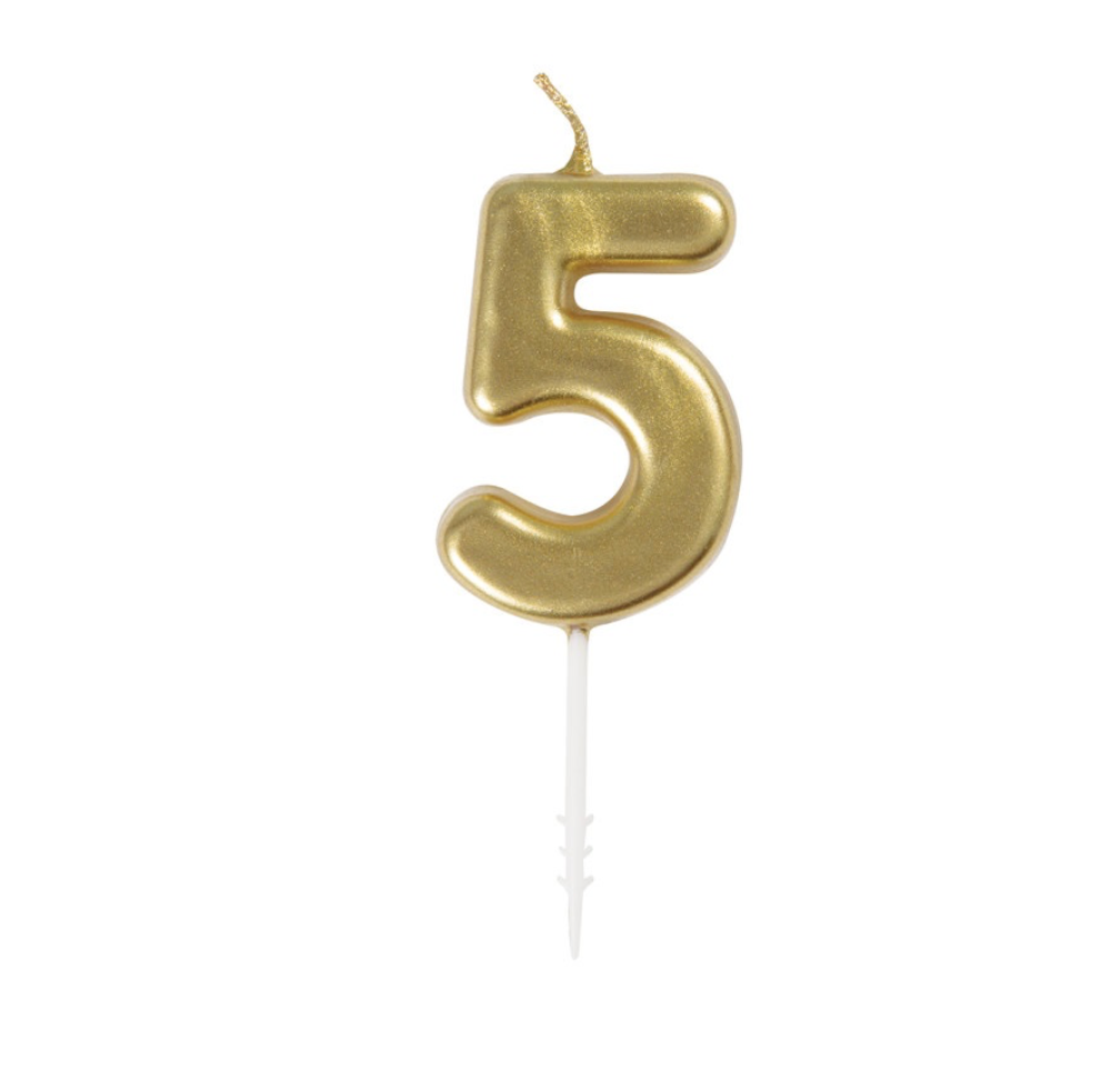 Mini metallic gold number 5 birthday candle cake topper in Manahawkin, NJ