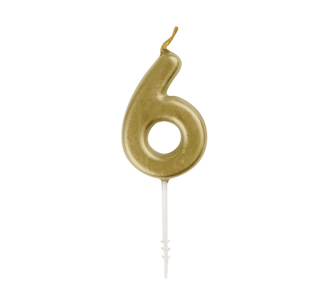 Mini metallic gold number 6 birthday candle cake topper in Manahawkin, NJ