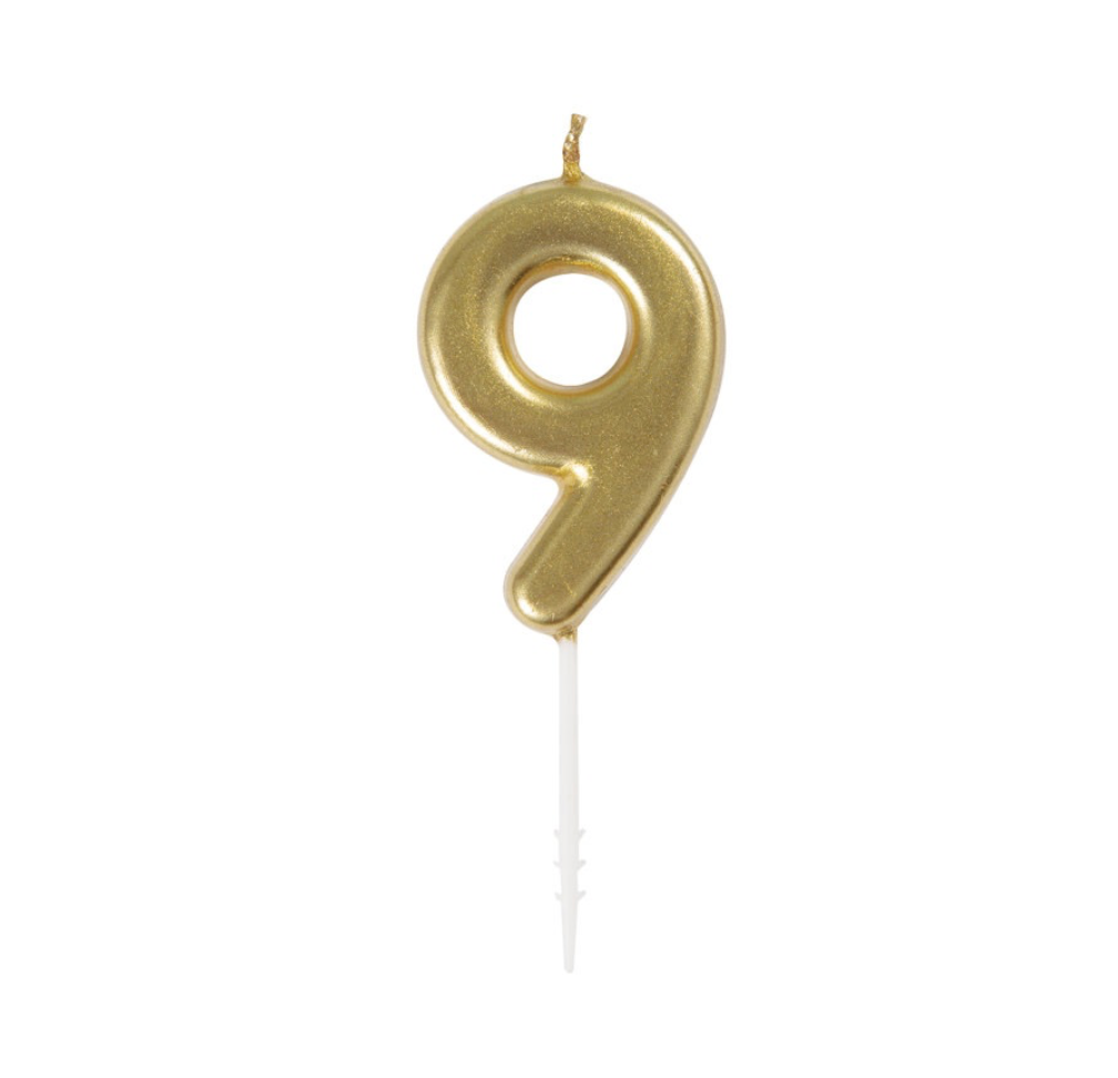 Mini Metallic Gold Number 9 Birthday Pick Candle – 3" Cake Topper