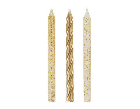 Glitter and Gold Spiral Birthday Candles – Assorted Colors, 24 Count
