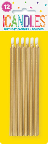 Gold 5" Birthday Candles – 12 Count | Party Cake Candles