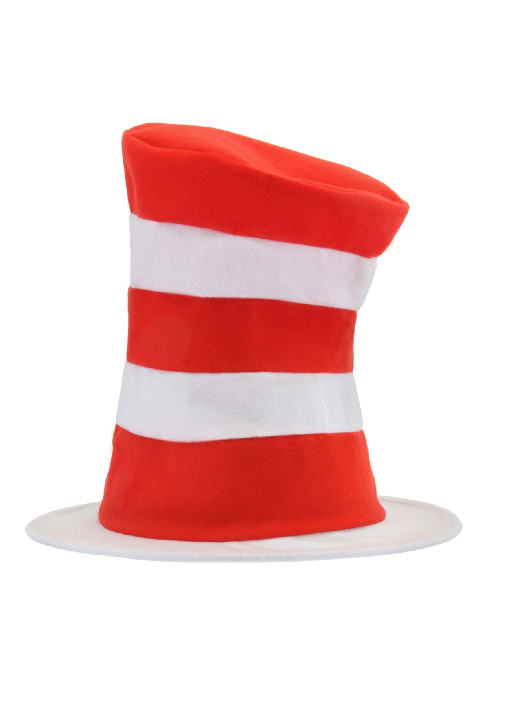 Iconic red and white striped Dr. Seuss Kids Cat in the Hat Costume Hat with wire-edged brim and bendable design.