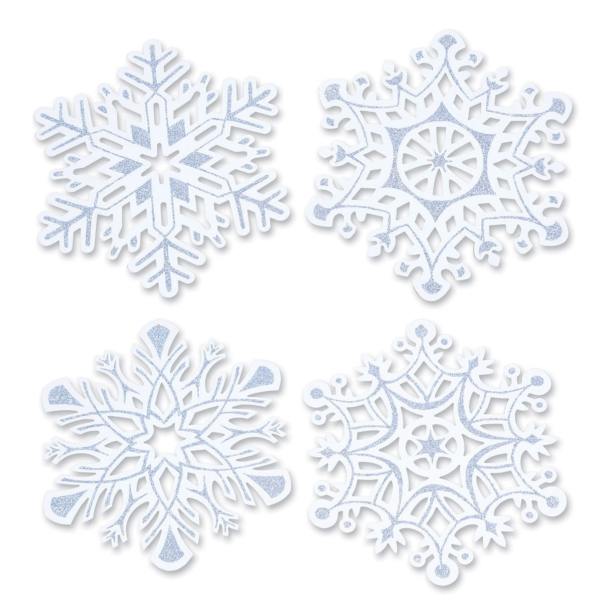Glittered Snowflake Cutouts – Double-Sided, 14"–14½" Holiday Decorations
