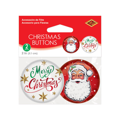 Holiday Christmas Buttons – 2" Size, 2 Per Package