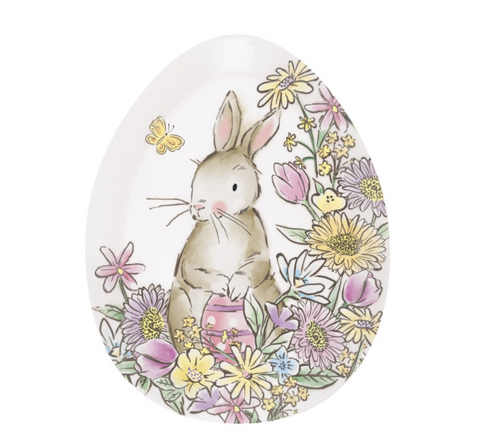 Easter Whimsy Egg Shaped Plastic Serving Tray 14.75" x 11.25"