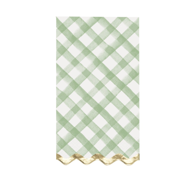 Green Gingham Scalloped Guest Napkins  16ct Paper With Foil Stamping