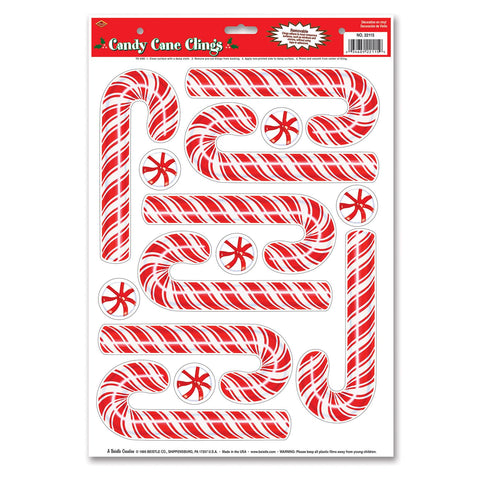 Christmas Candy Cane and Peppermint Window Clings – 14-Piece Holiday Set