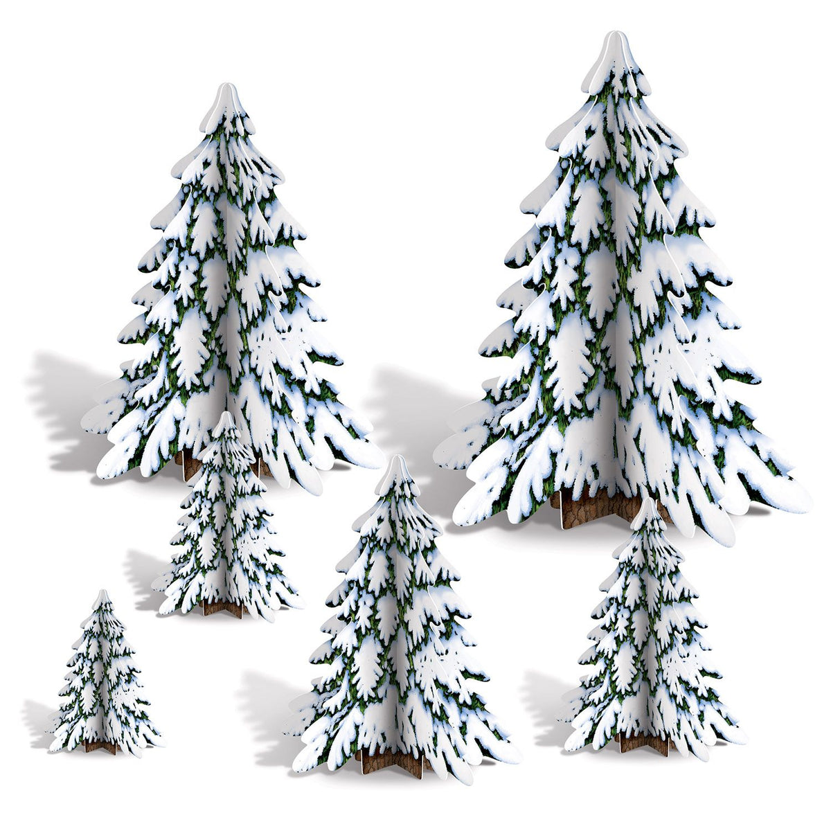 Holiday 3-D Pine Tree Table Centerpieces – Pack of 6, 4"–12½" Winter Décor