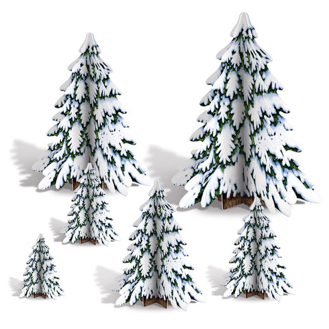 Holiday 3-D Pine Tree Table Centerpieces – Pack of 6, 4"–12½" Winter Décor