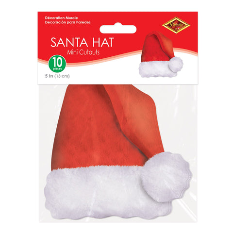 Mini Santa Hat Paper Cutouts – 5" Two-Sided Christmas Décor, Pack of 10
