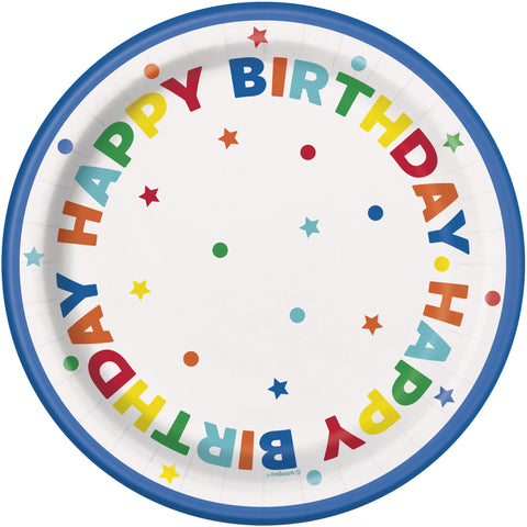 Dots & Stars Birthday Round 7 Dessert Plates  8ct"