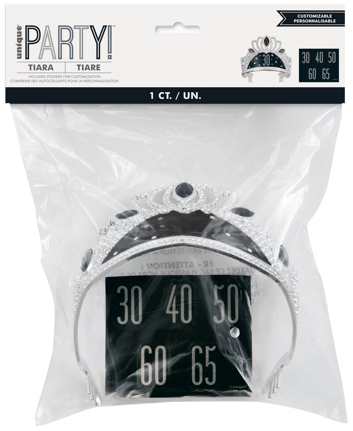 Birthday Black Glitz Plastic Tiara with Number Stickers