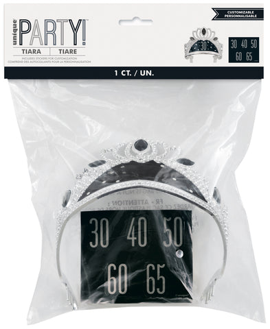 Birthday Black Glitz Plastic Tiara with Number Stickers