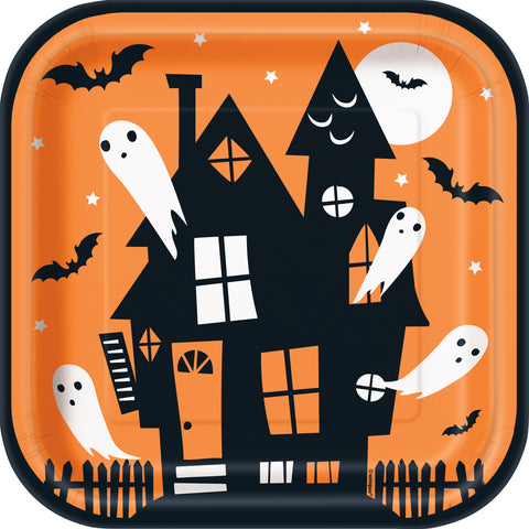 Happy Haunting Halloween Square 9” Dinner Plates  8ct