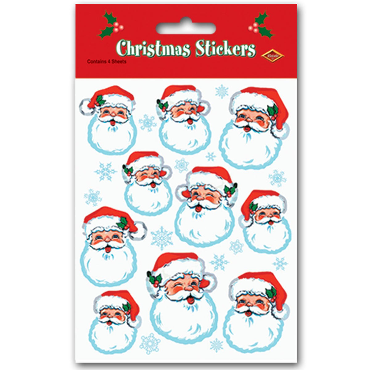 Santa Face Sticker Sheets – Holiday Stickers, 4-Pack (10 Per Sheet)