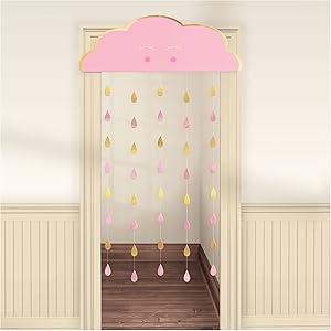 Girl Baby Shower Foil Cloud Door Curtain – 75" x 38" | Pink & White Hanging Backdrop for Gender Reveal, Baby Shower Photo Booth or Party Decor