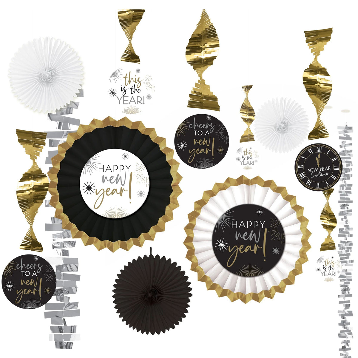 New Years Eve Black, Silver, and Gold Paper and Foil Decorating Kit