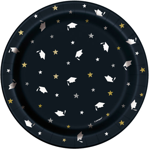 Stars & Caps Graduation Round 7"  Paper Dessert Plates  8ct