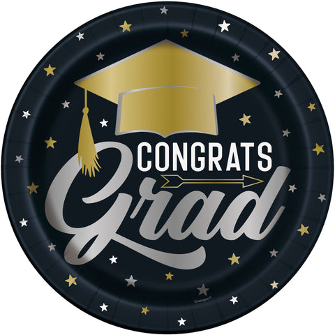 Stars & Caps Graduation Round 9" Paper Dinner Plates  8ct