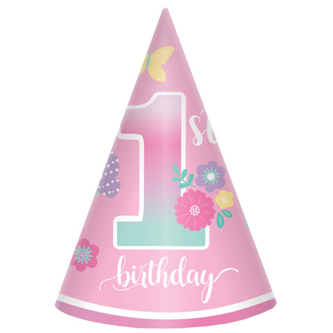 1st Birthday Girl 6" Cone Birthday Hats