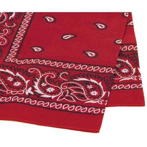 Red Paisley Bandana 20x20 in | Classic Cotton Headwear for Spirit Days, Costumes, Festivals & Outdoor Use