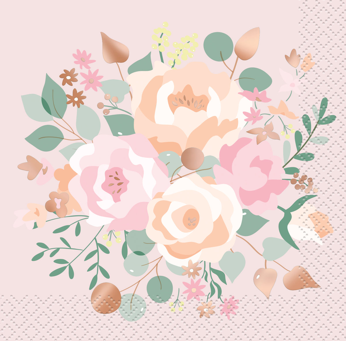 Pink Blooms Foil Stamped Beverage Napkins  16 per package